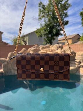 Authentic Louis Vuitton Brown Checkered Crossbody with Gold Chain